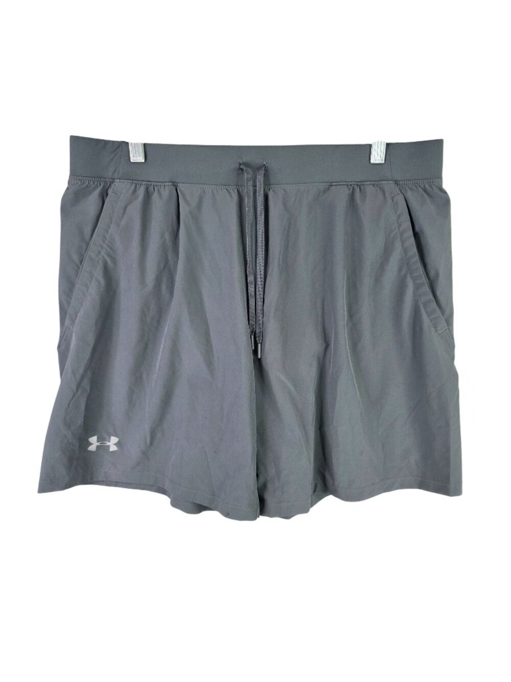 Mens Under Armour HeatGear Gray Athletic Shorts Speedpocket Drawstring Size XL